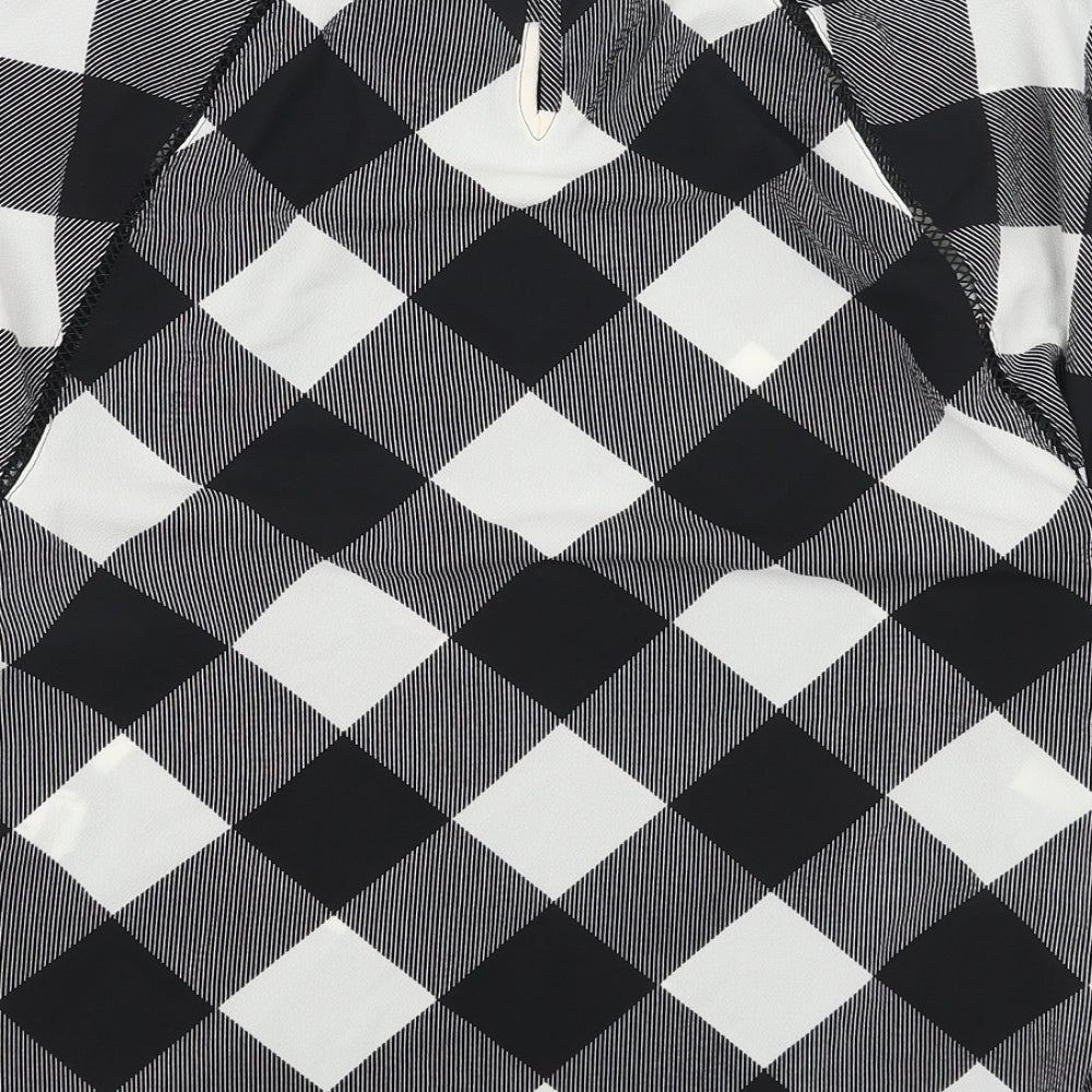 Marks and Spencer Womens White Check Polyester Basic Blouse Size 8 Boat Neck