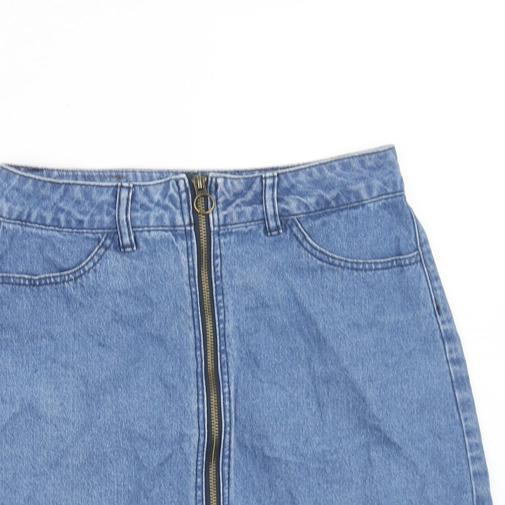 Only Womens Blue Cotton Straight & Pencil Skirt Size 6 Zip