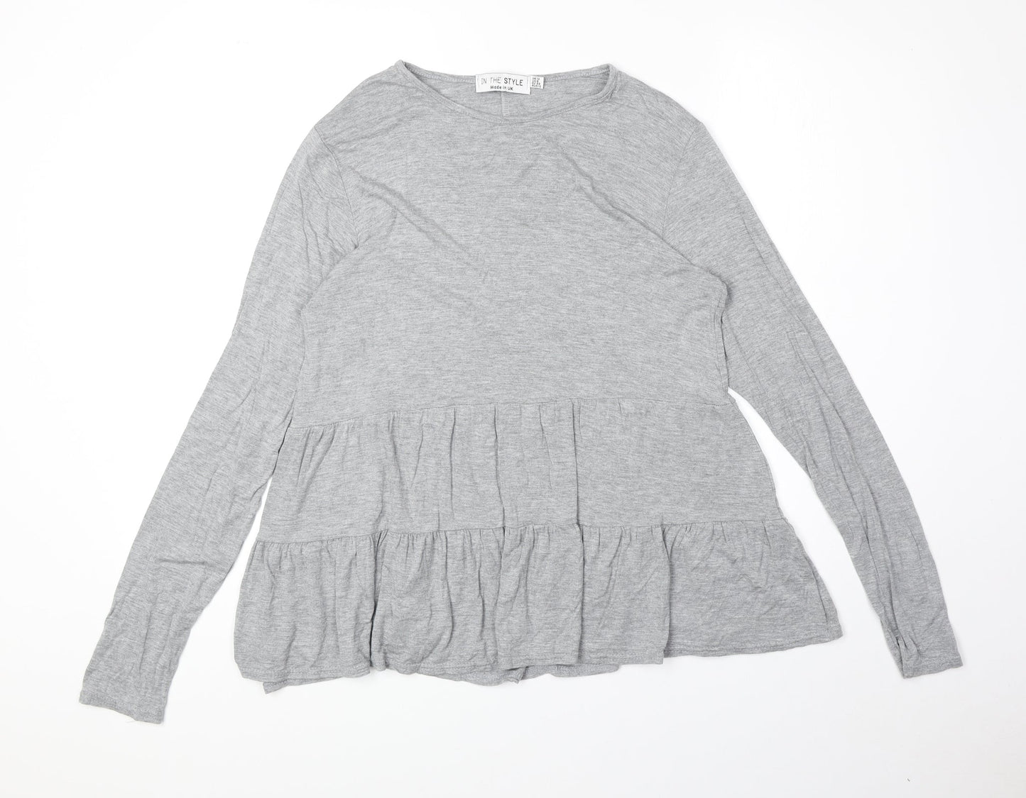 In the Style Womens Grey Viscose Basic T-Shirt Size 12 Round Neck