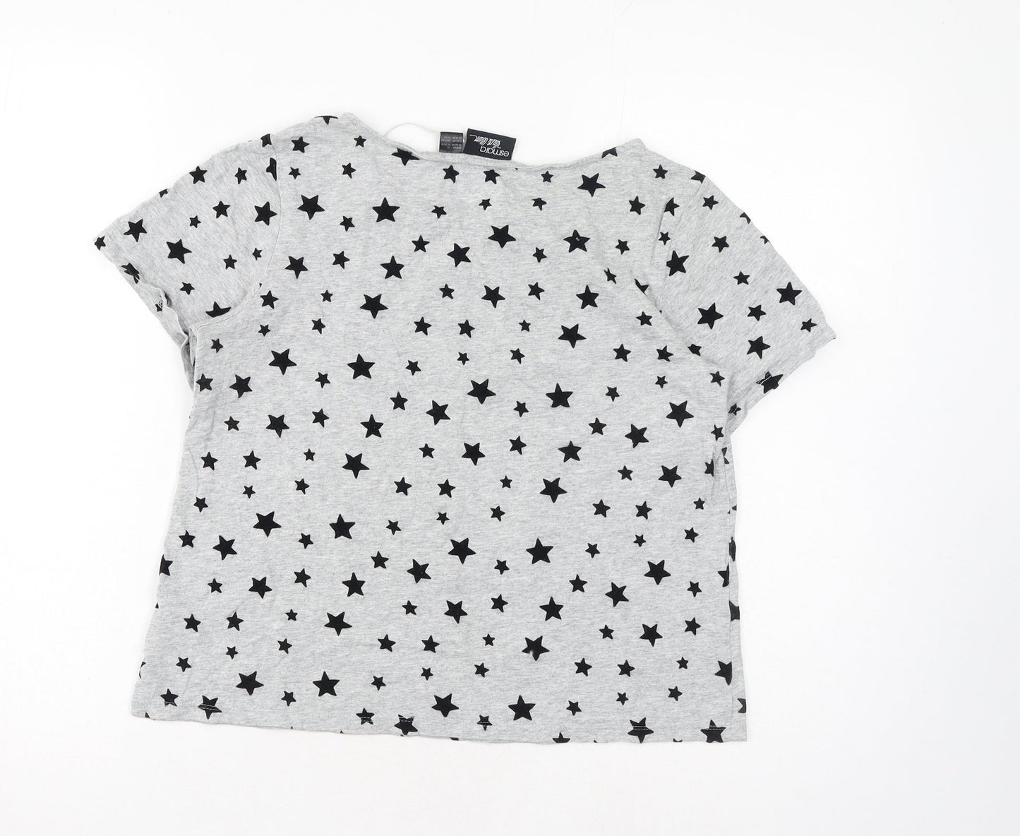 ESMARA Womens Grey Geometric Polyester Basic T-Shirt Size XS Boat Neck - Stars