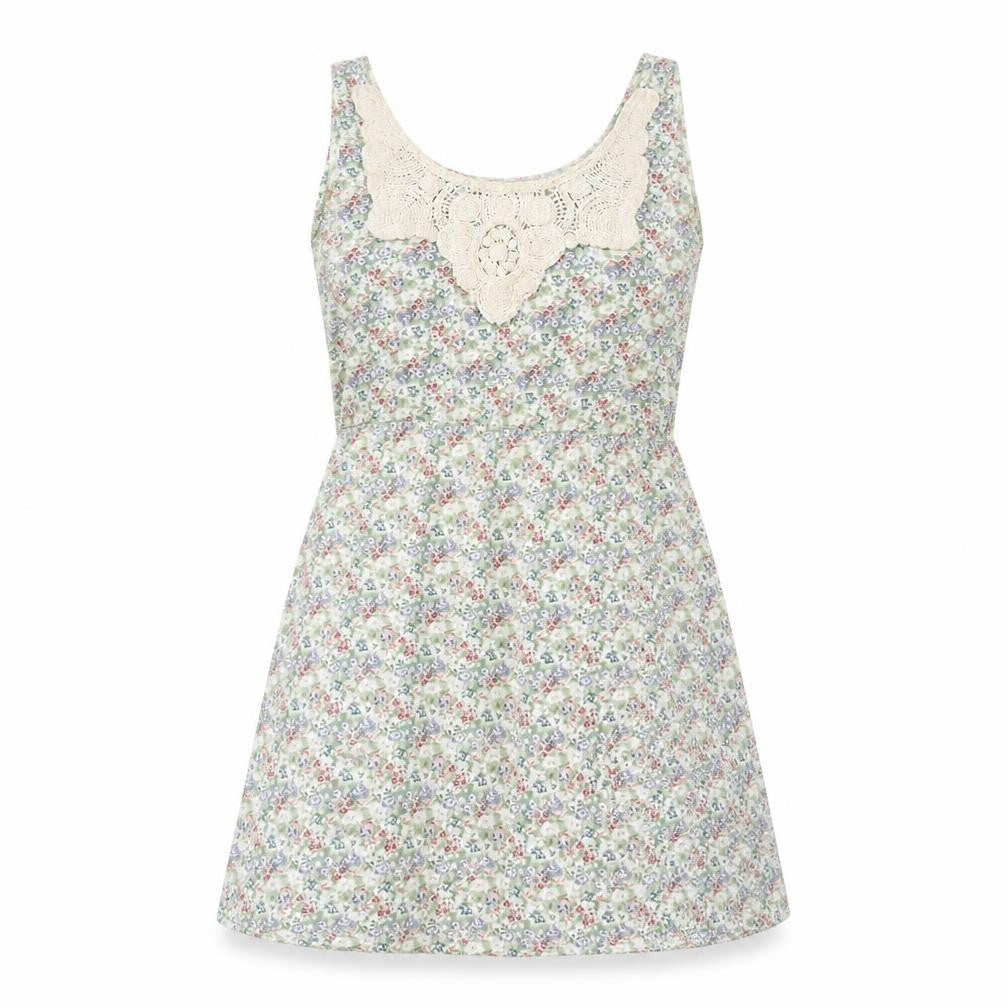 Dorothy Perkins Womens Green Floral Cotton Tank Dress Size 6 Scoop Neck Pullover