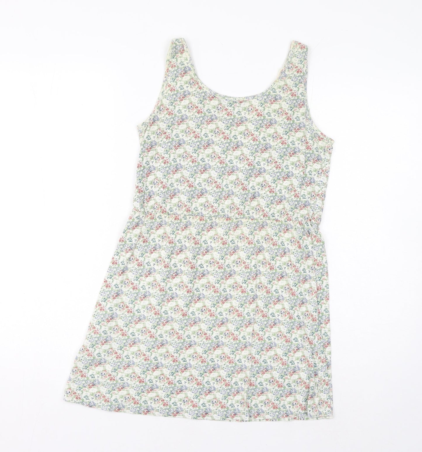 Dorothy Perkins Womens Green Floral Cotton Tank Dress Size 6 Scoop Neck Pullover