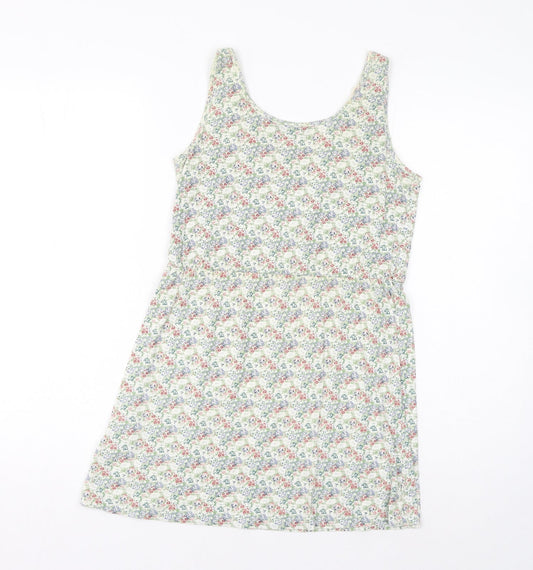 Dorothy Perkins Womens Green Floral Cotton Tank Dress Size 6 Scoop Neck Pullover