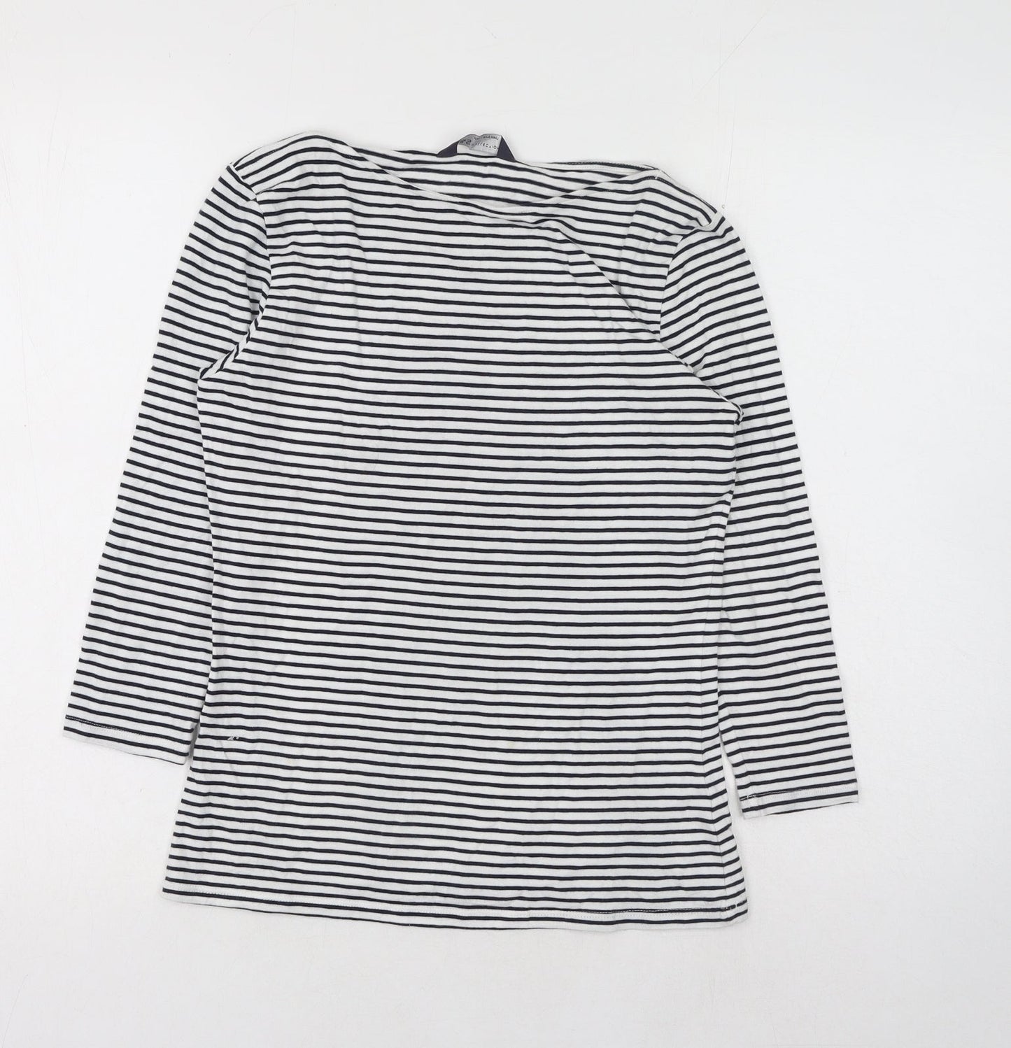 Marks and Spencer Womens White Striped Cotton Basic Blouse Size 8 Boat Neck