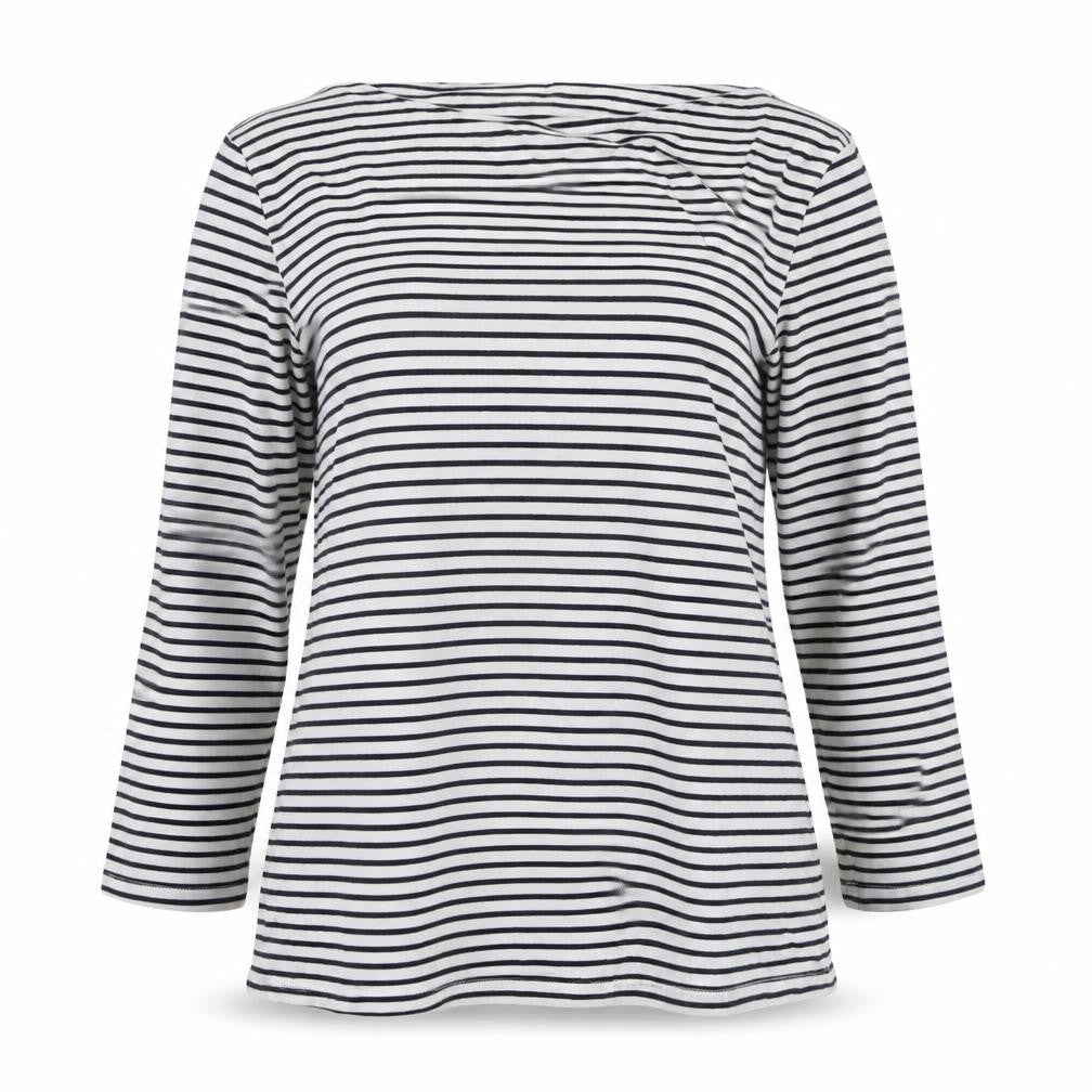 Marks and Spencer Womens White Striped Cotton Basic Blouse Size 8 Boat Neck