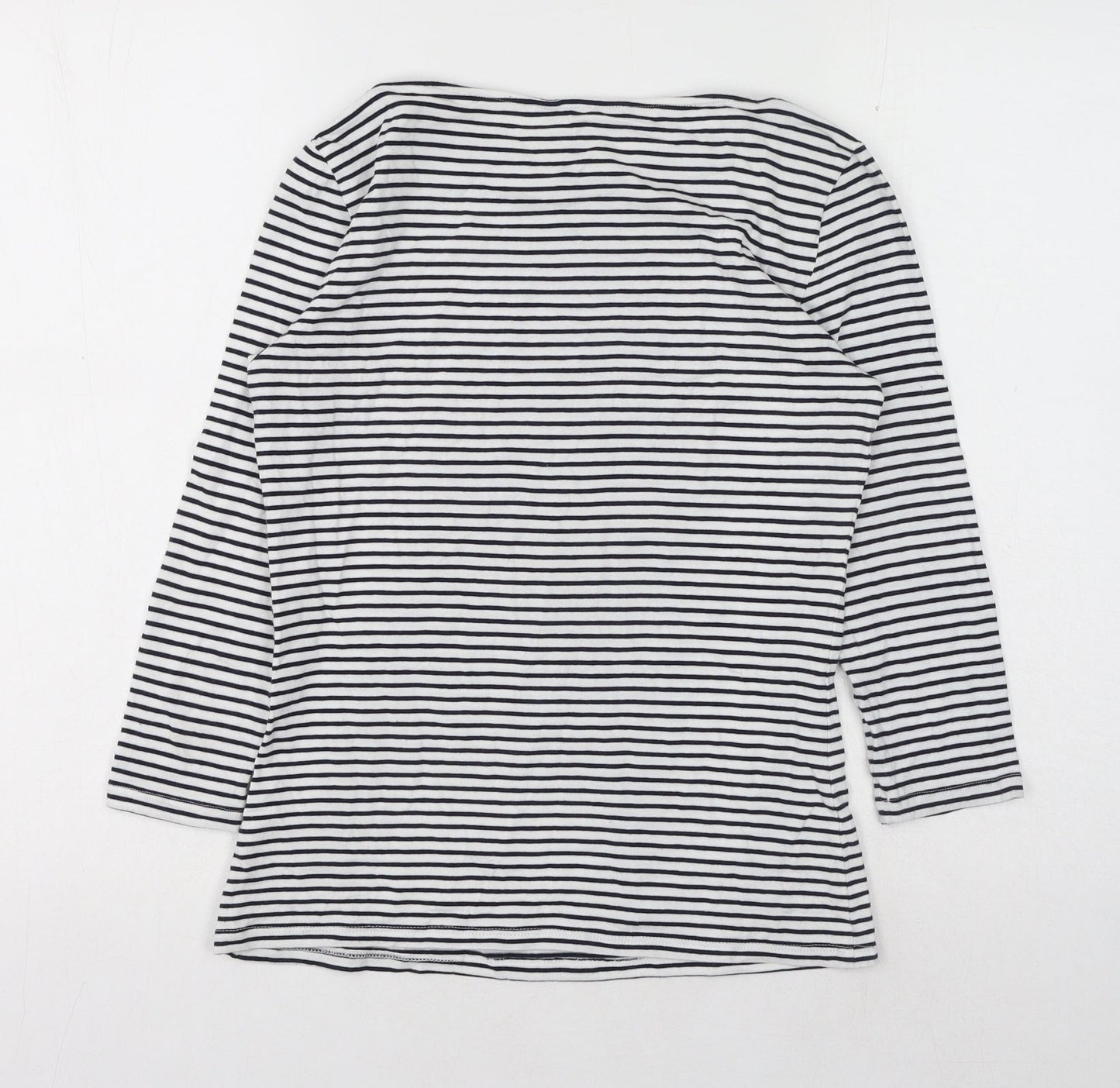 Marks and Spencer Womens White Striped Cotton Basic Blouse Size 8 Boat Neck