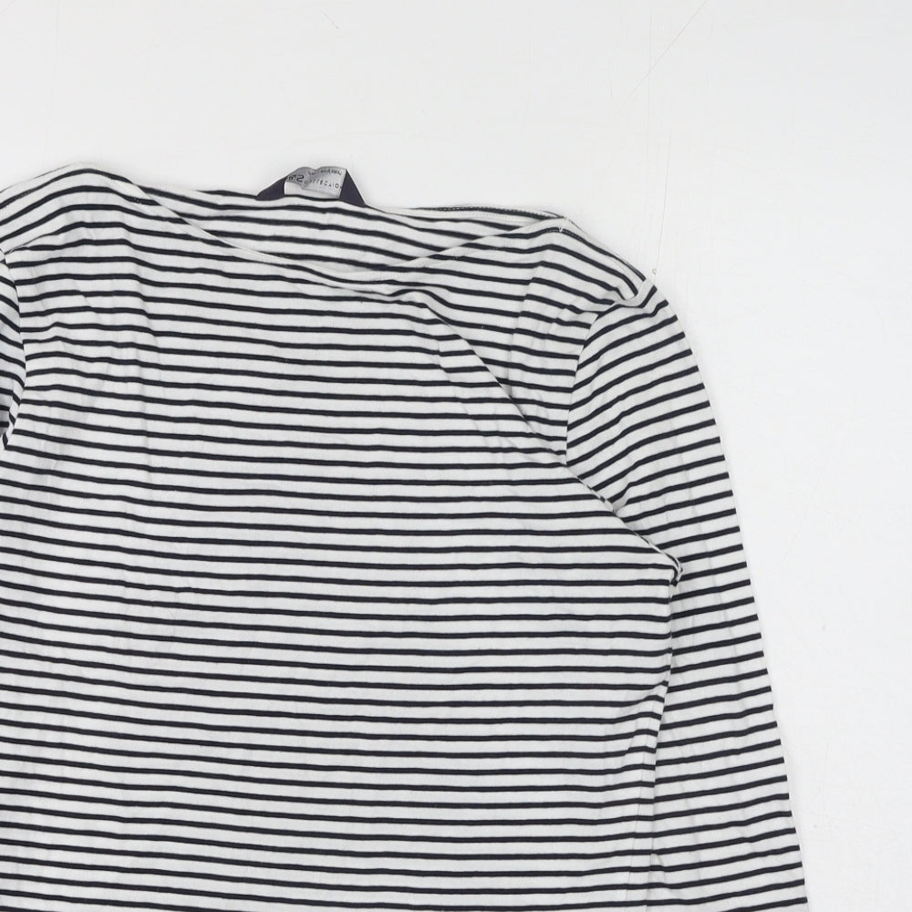 Marks and Spencer Womens White Striped Cotton Basic Blouse Size 8 Boat Neck