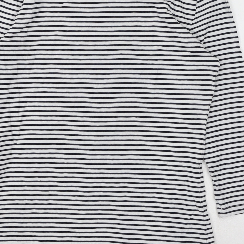 Marks and Spencer Womens White Striped Cotton Basic Blouse Size 8 Boat Neck