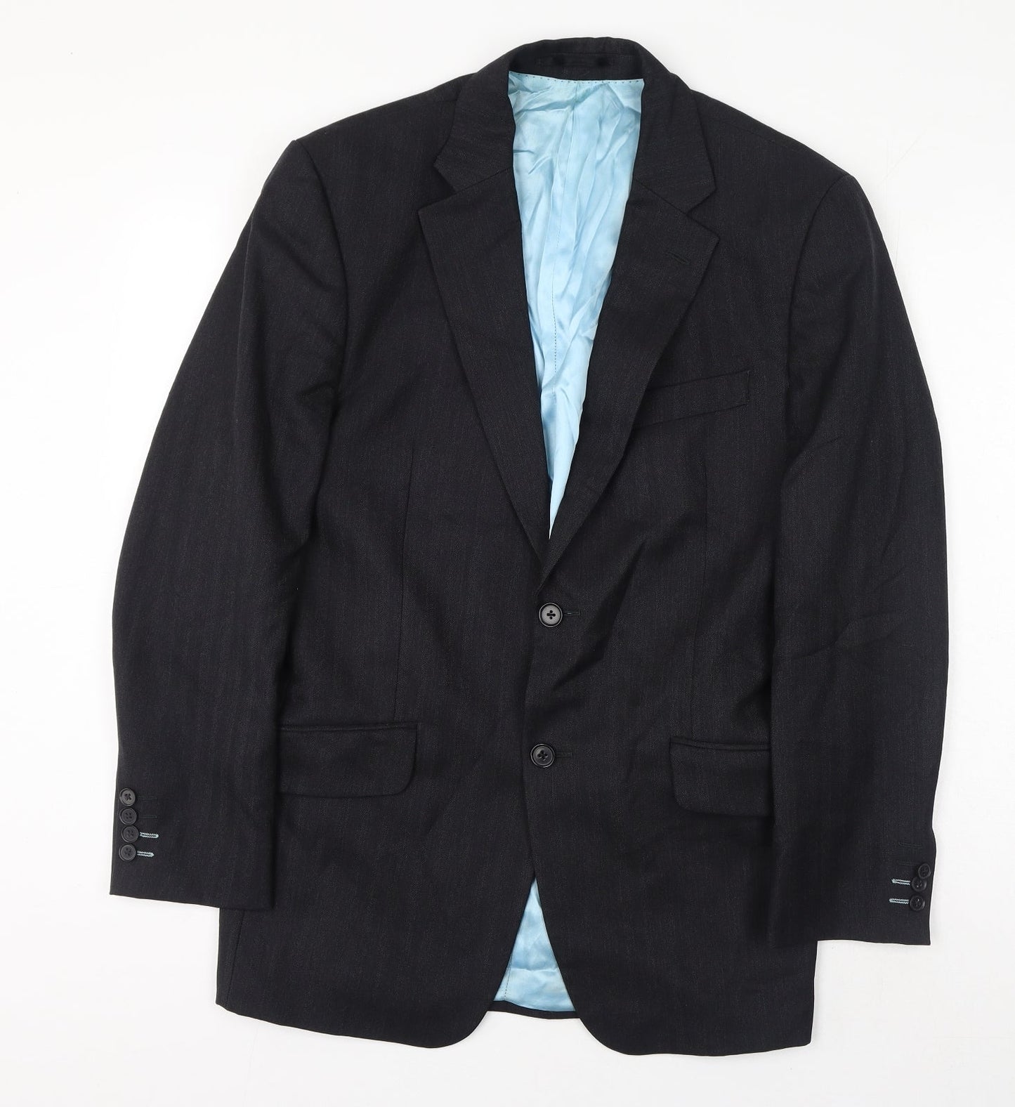 Preworn Mens Black Striped Wool Jacket Suit Jacket Size 40 Regular