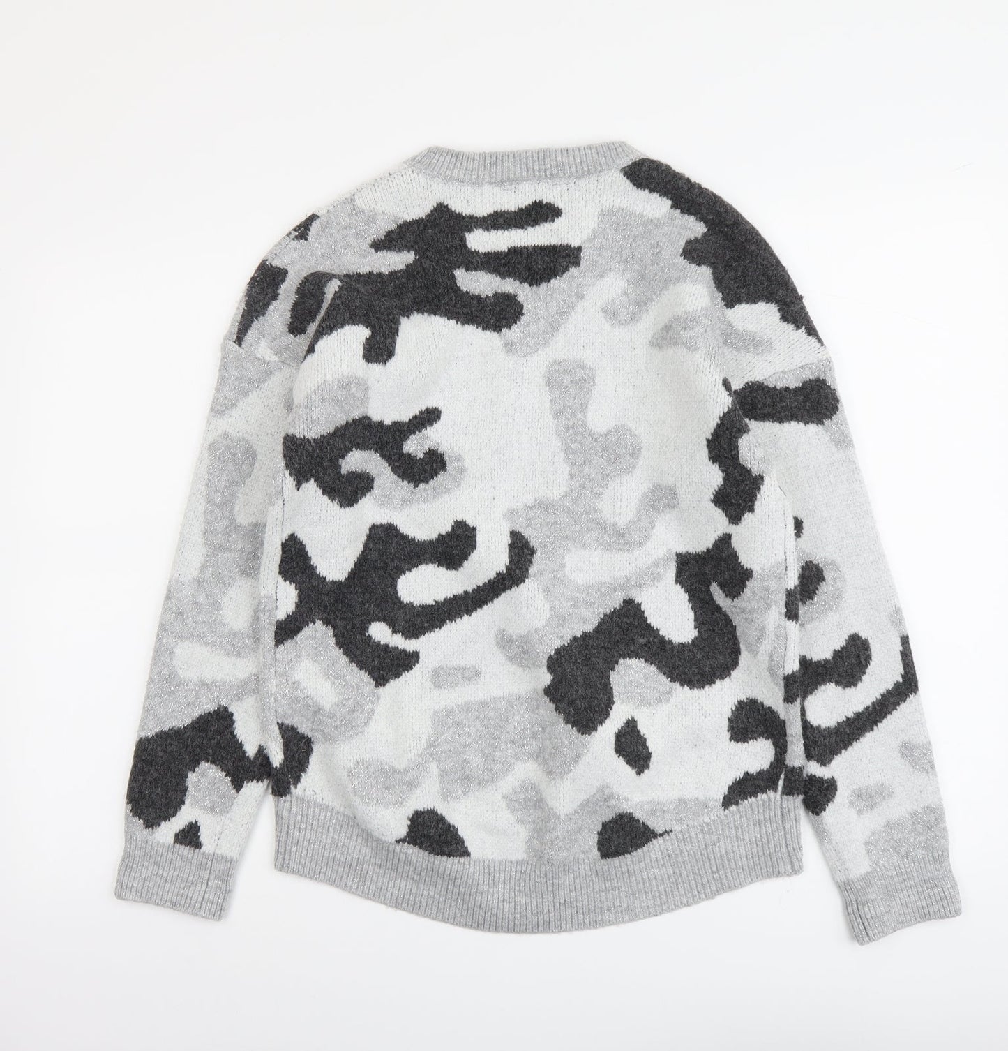 Peacocks Womens Grey Round Neck Camouflage Acrylic Pullover Jumper Size S