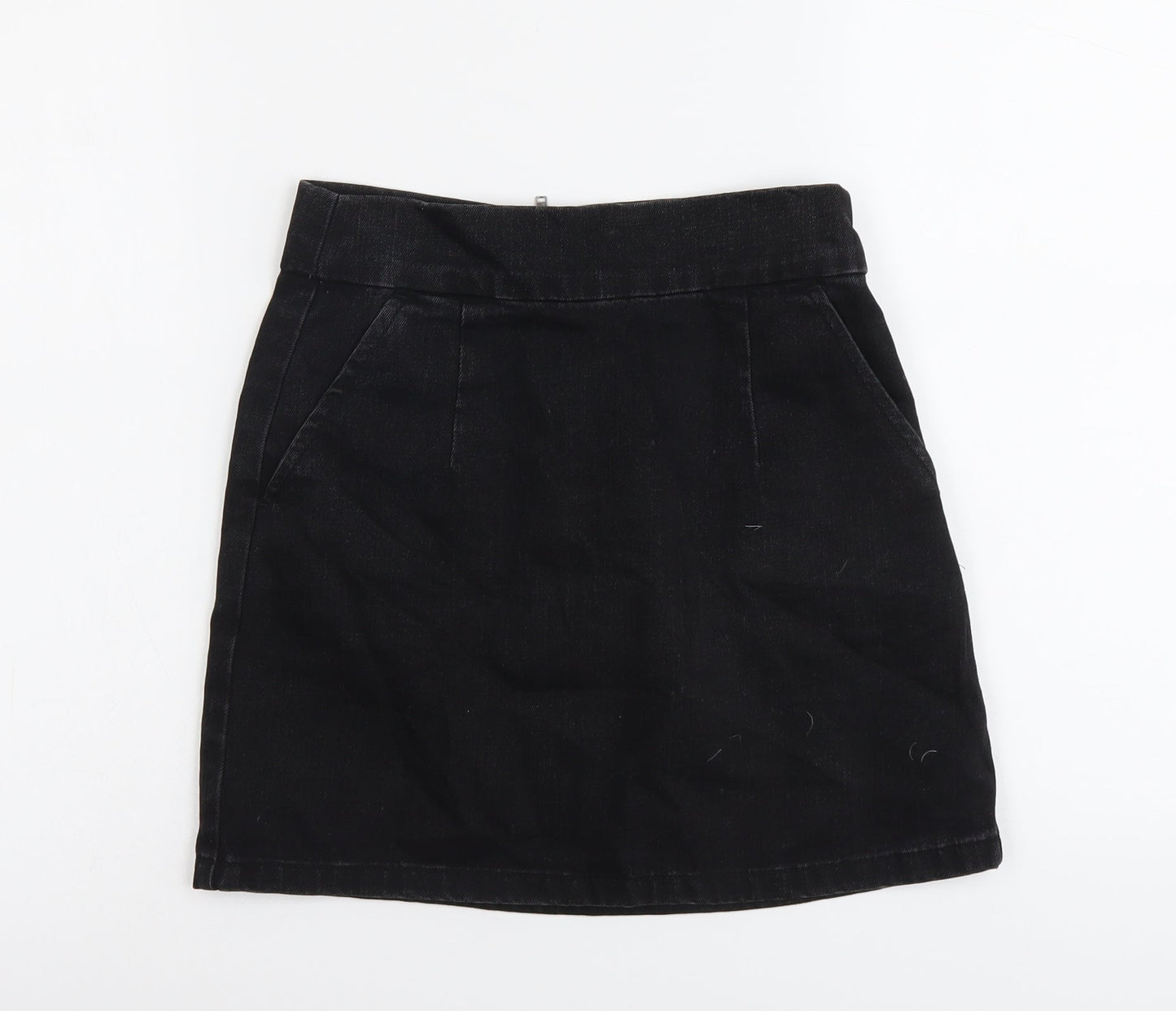 Topshop Womens Black Cotton Straight & Pencil Skirt Size 25 in Zip