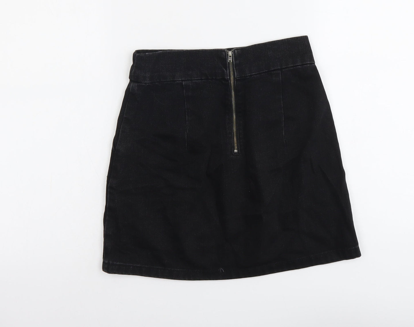 Topshop Womens Black Cotton Straight & Pencil Skirt Size 25 in Zip