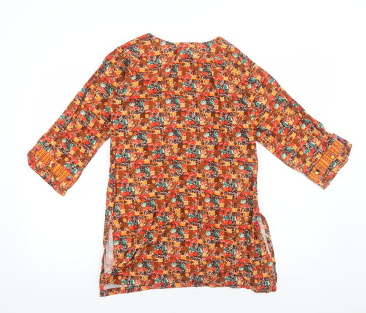 Alive Womens Orange Geometric Cotton Kaftan Size 6 Boat Neck Pullover