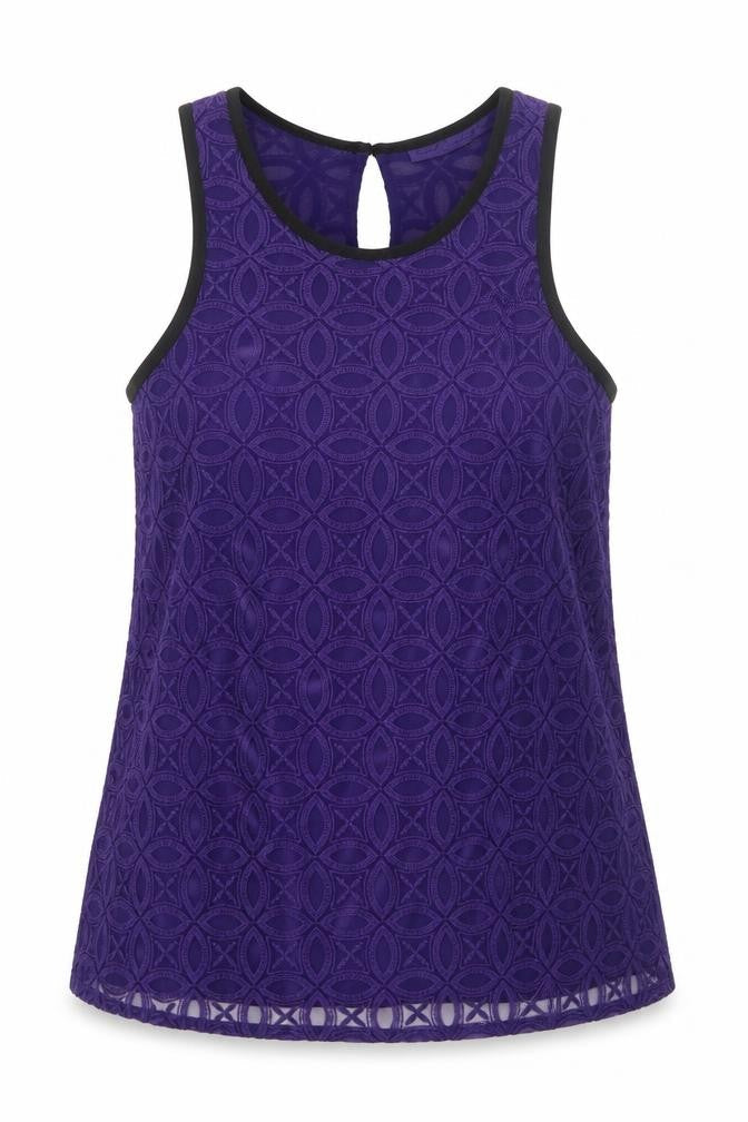 NEXT Womens Purple Geometric Polyester Basic Tank Size 14 Scoop Neck