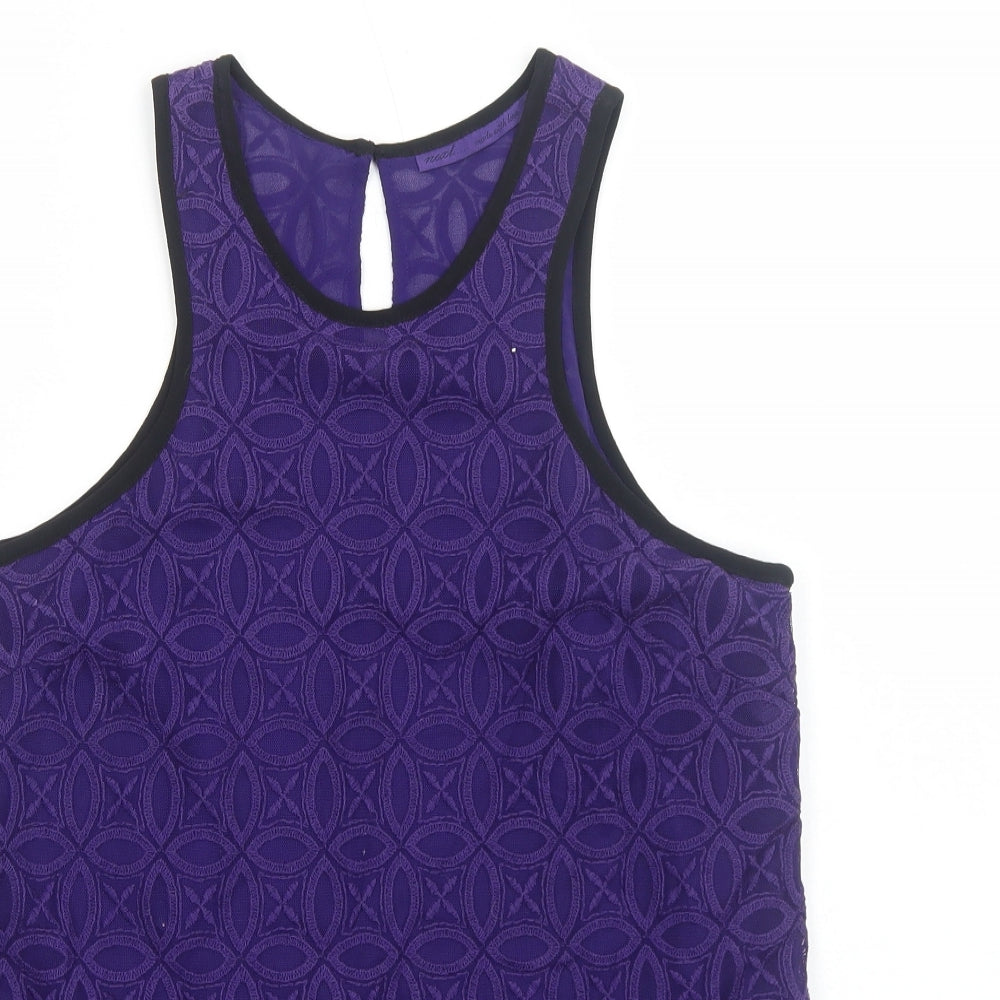 NEXT Womens Purple Geometric Polyester Basic Tank Size 14 Scoop Neck