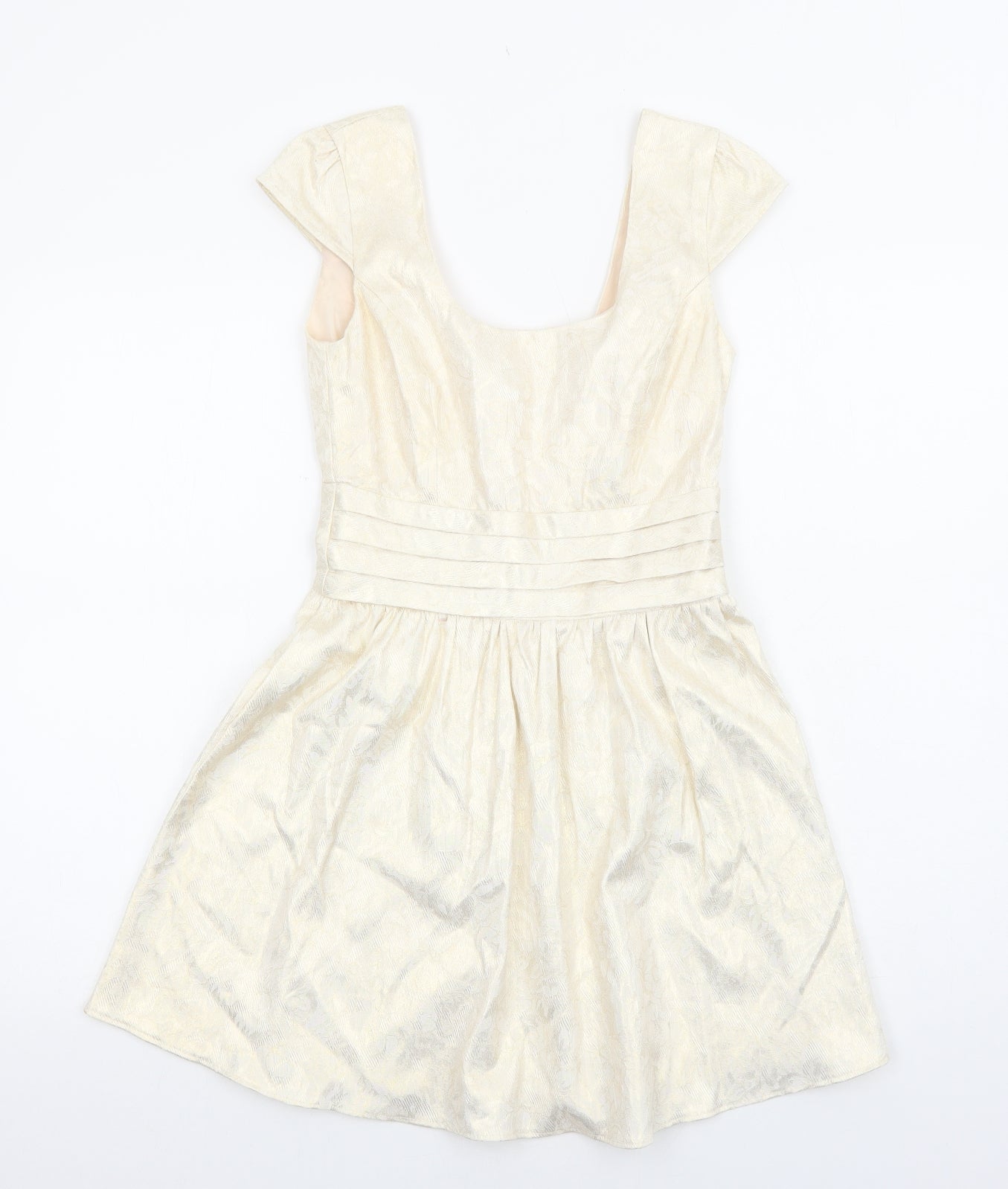 ASOS Womens Gold Polyester Fit & Flare Size 8 Scoop Neck Zip