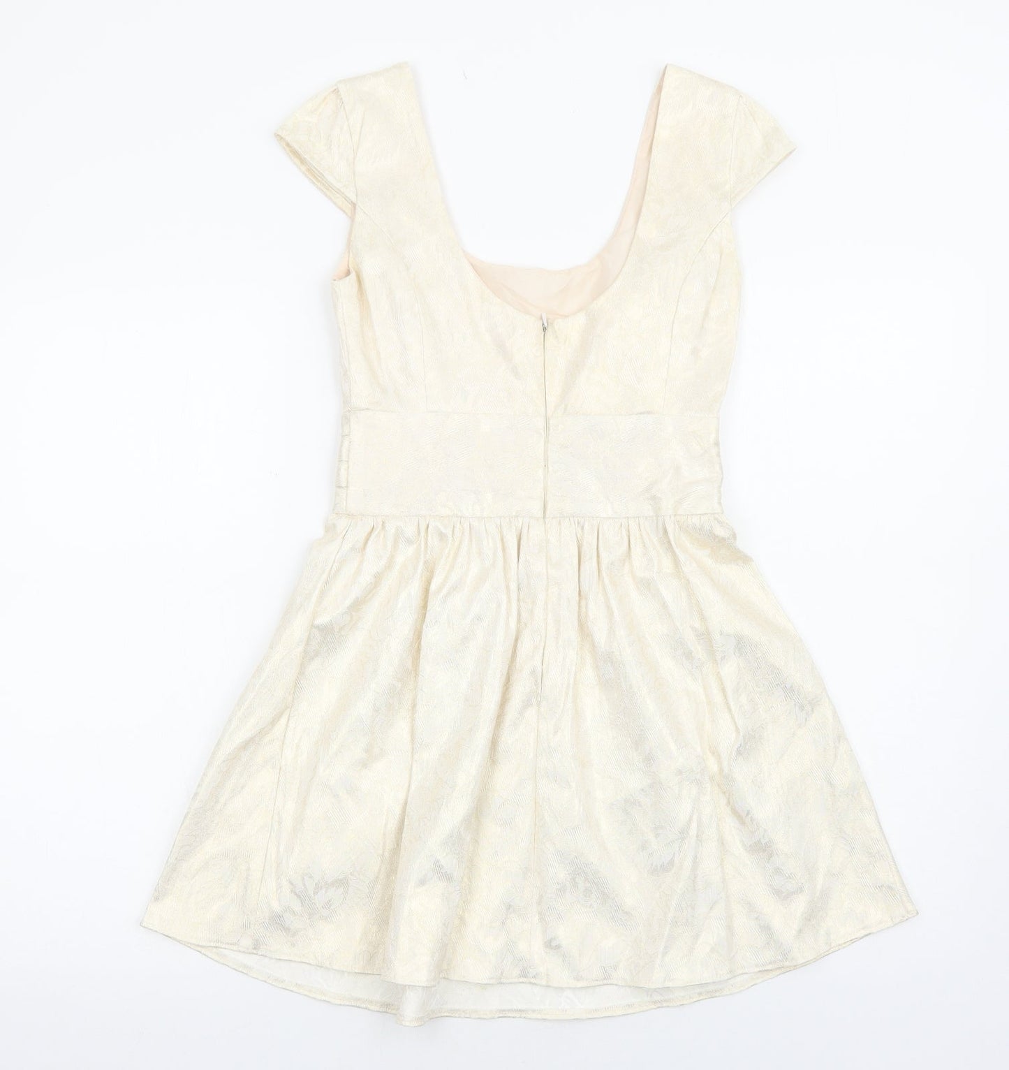 ASOS Womens Gold Polyester Fit & Flare Size 8 Scoop Neck Zip
