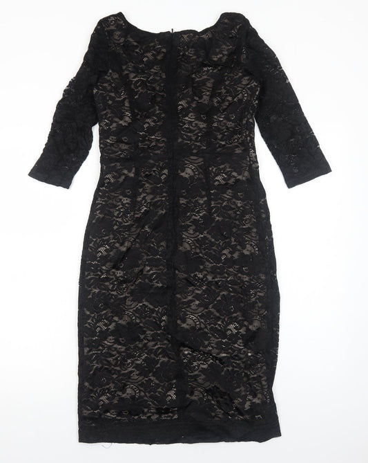 Kaliko Womens Black Floral Polyester A-Line Size 8 V-Neck Zip