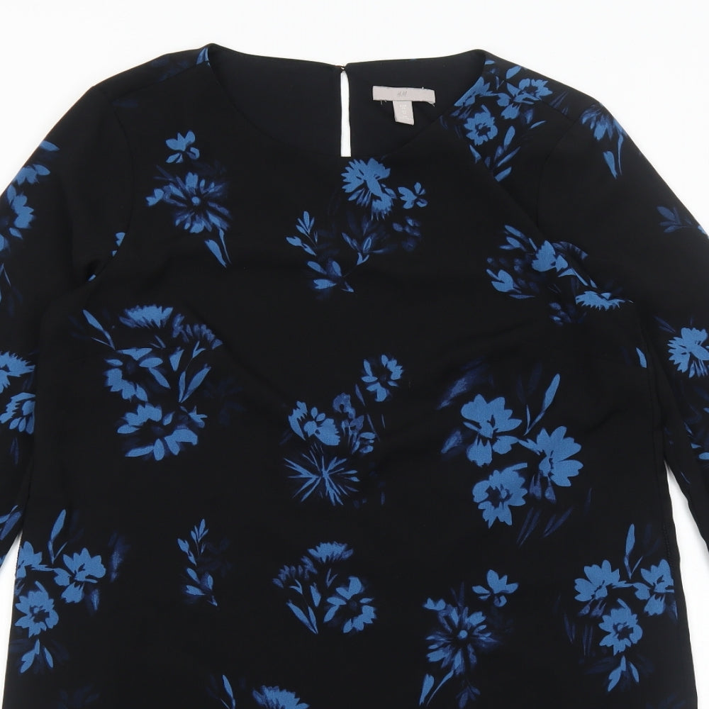 H&M Womens Black Floral Polyester A-Line Size 12 Round Neck Pullover
