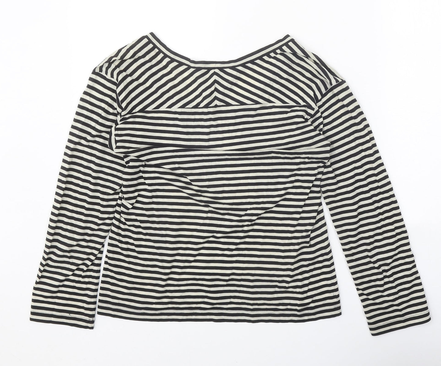 Preworn Womens Black Striped Polyester Basic Blouse Size M Scoop Neck
