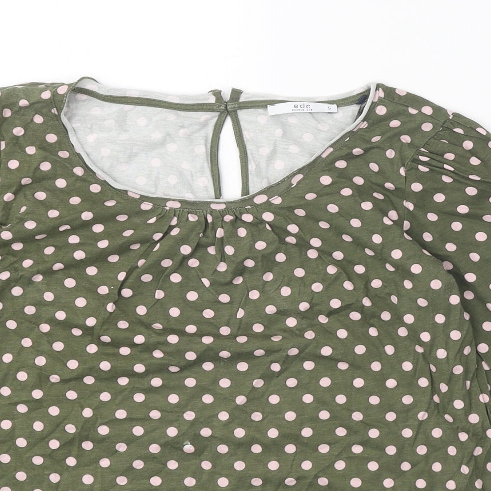 EDC Womens Green Polka Dot Cotton Basic Blouse Size S Scoop Neck