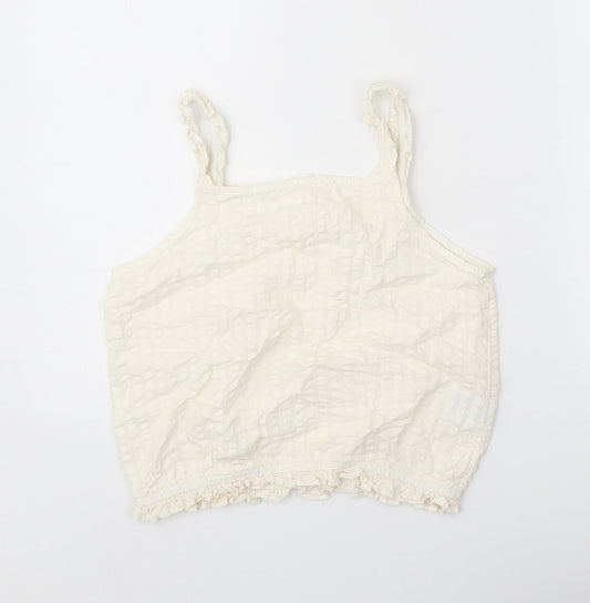H&M Girls White 100% Cotton Cropped Tank Size 13 Years Square Neck Pullover