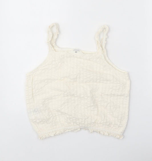 H&M Girls White 100% Cotton Cropped Tank Size 13 Years Square Neck Pullover