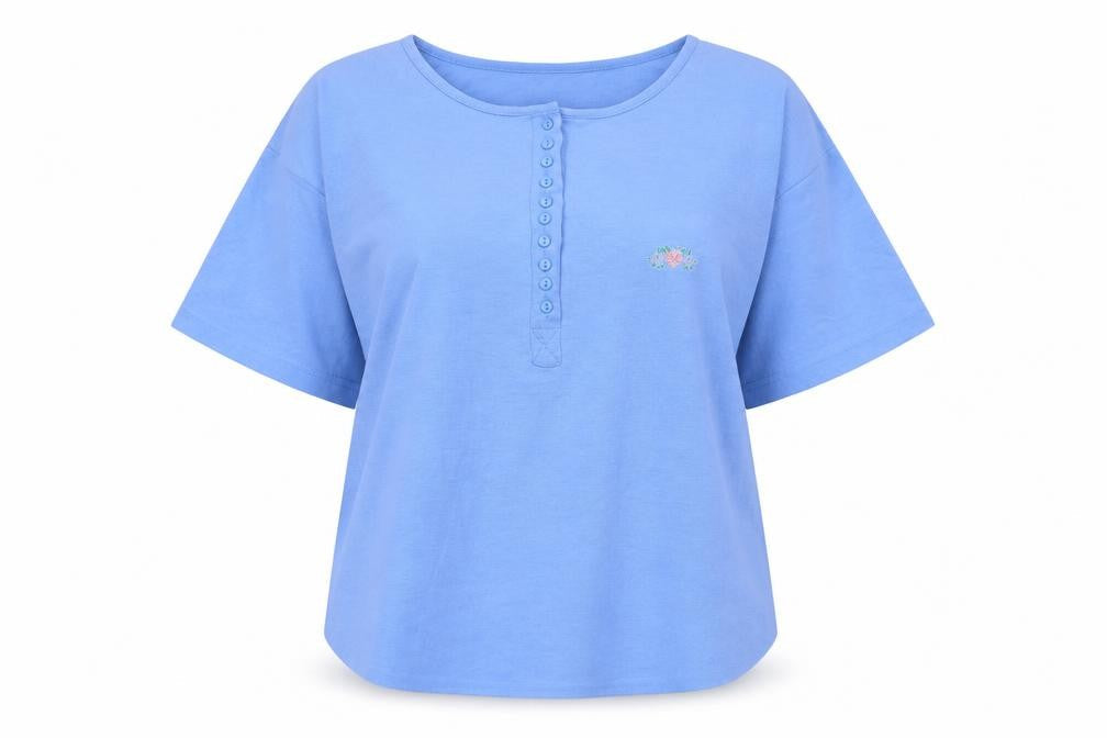 Monique Womens Blue Polyester Basic Blouse One Size Round Neck