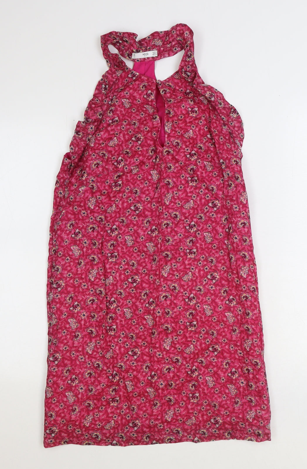 MNG Womens Pink Floral Polyester A-Line Size S Round Neck Button