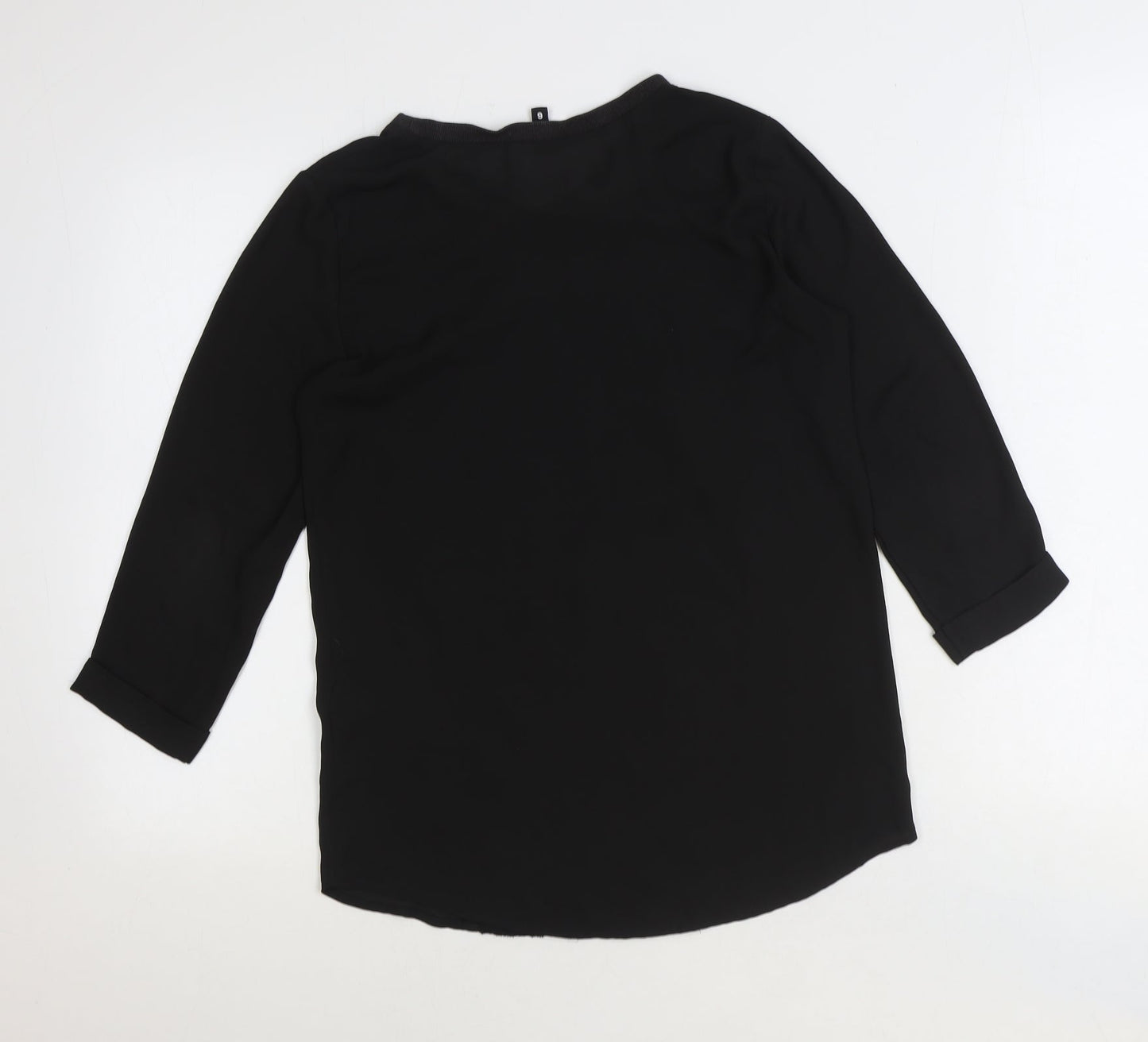 Divided by H&M Womens Black Geometric Polyester Basic Blouse Size 6 Boat Neck