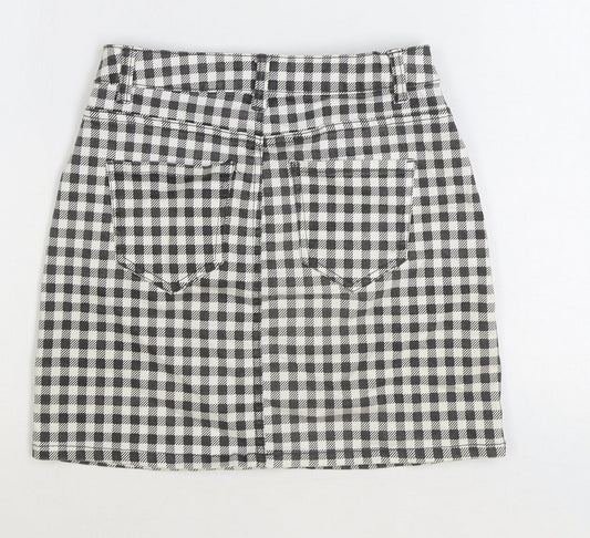 Denim & Co. Womens Black Check Cotton Straight & Pencil Skirt Size 8 Zip