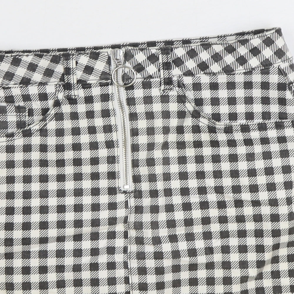Denim & Co. Womens Black Check Cotton Straight & Pencil Skirt Size 8 Zip