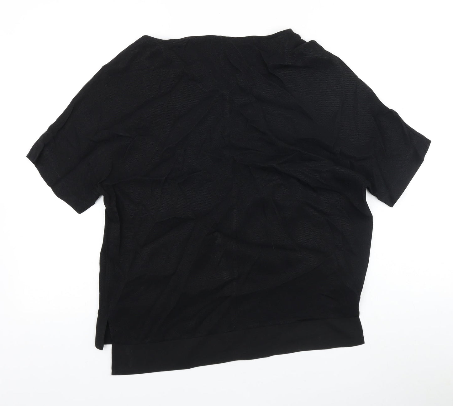 River Island Womens Black Polyester Basic T-Shirt Size 8 Scoop Neck - Chiffon Hem