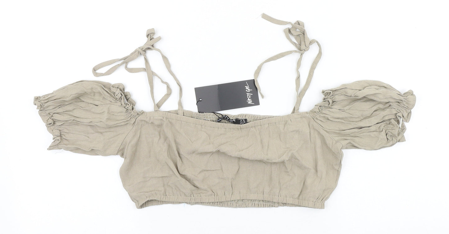 Nasty Gal Womens Beige Viscose Cropped Blouse Size 12 Square Neck