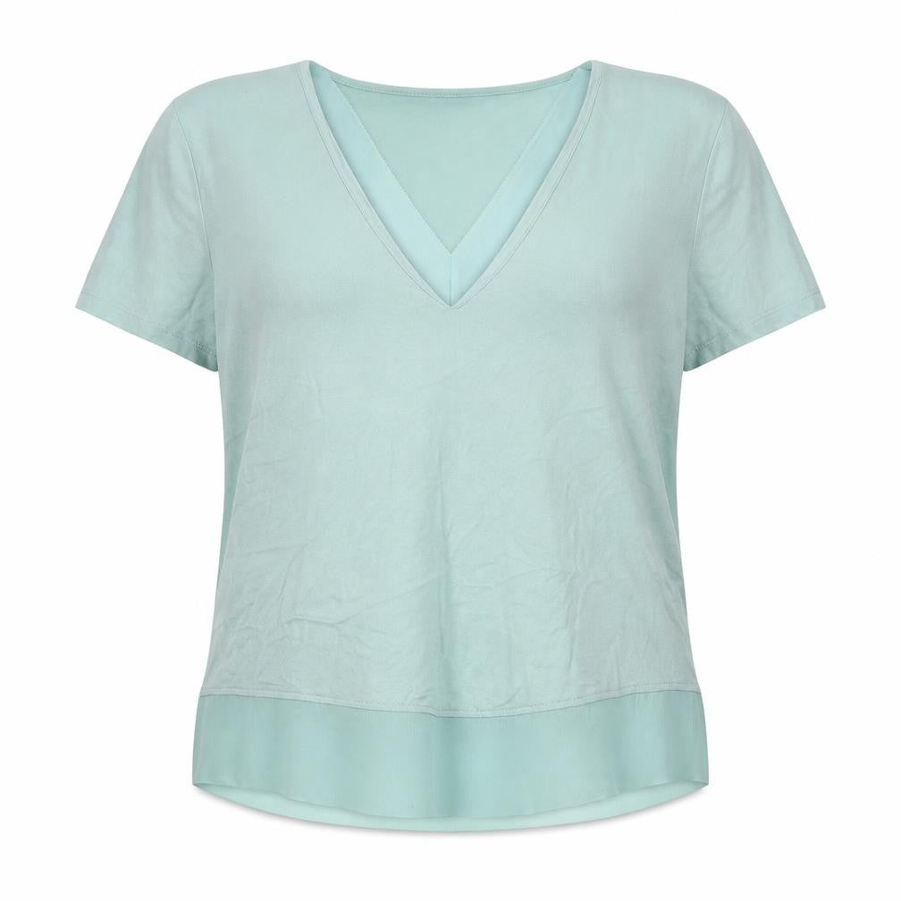 Marks and Spencer Womens Green Viscose Basic T-Shirt Size 10 V-Neck
