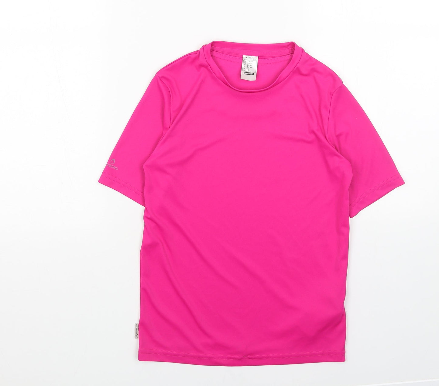 DECATHLON Girls Pink Polyester Basic T-Shirt Size 12 Years Round Neck Pullover