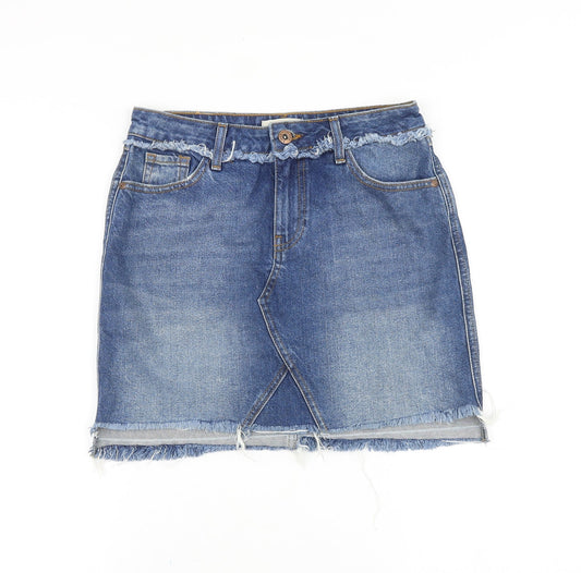 River Island Womens Blue Cotton Straight & Pencil Skirt Size 8 Button