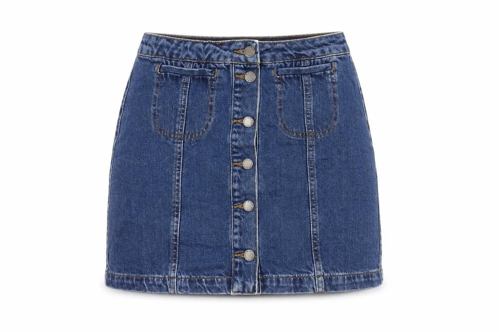 Topshop Womens Blue Cotton Straight & Pencil Skirt Size 26 in Button