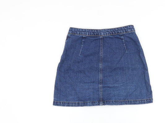 Topshop Womens Blue Cotton Straight & Pencil Skirt Size 26 in Button