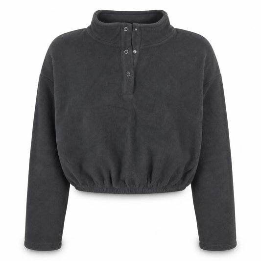 Preworn Womens Grey Polyester Pullover Sweatshirt Size XS Snap - Cropped