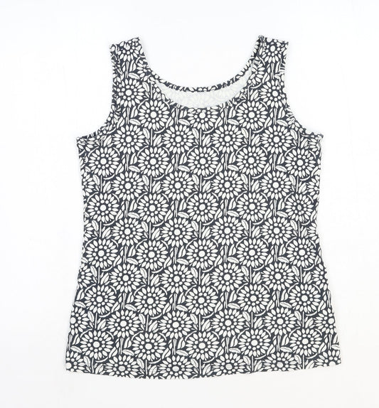 Lands' End Womens Blue Geometric Cotton Basic Tank Size XS Scoop Neck