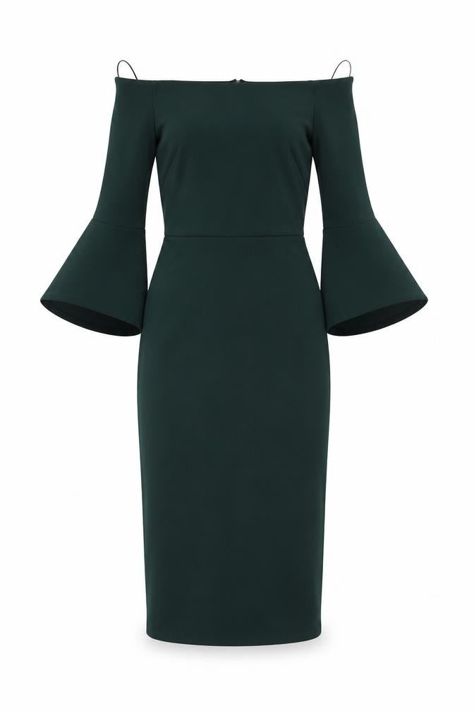 H&M Womens Green Cotton Pencil Dress Size XS Off the Shoulder Zip
