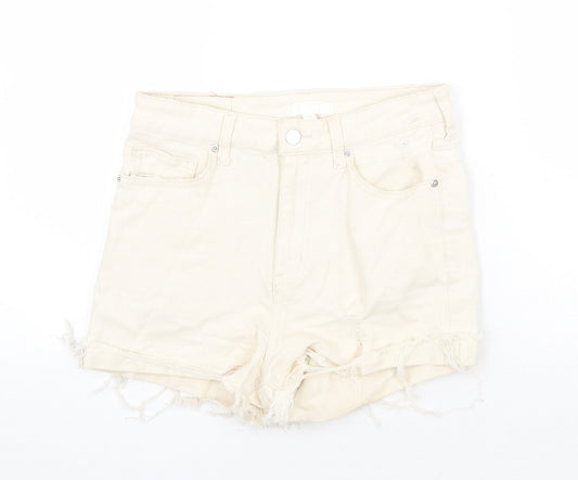 H&M Womens Beige Cotton Cut-Off Shorts Size 10 Regular Zip