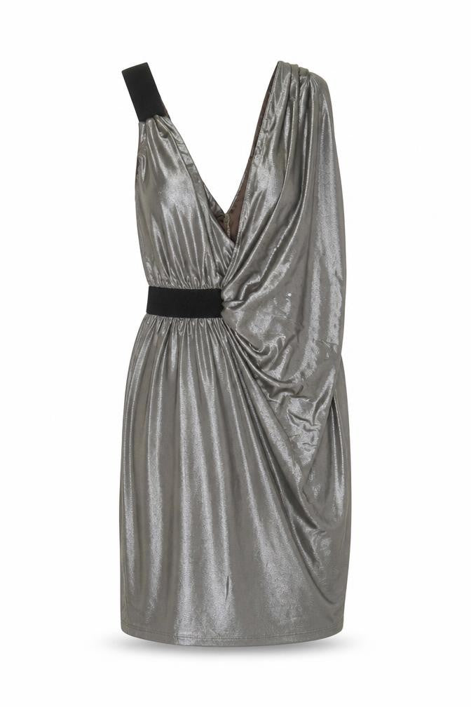 Miss Selfridge Womens Silver Polyester Shift Size 6 V-Neck Pullover
