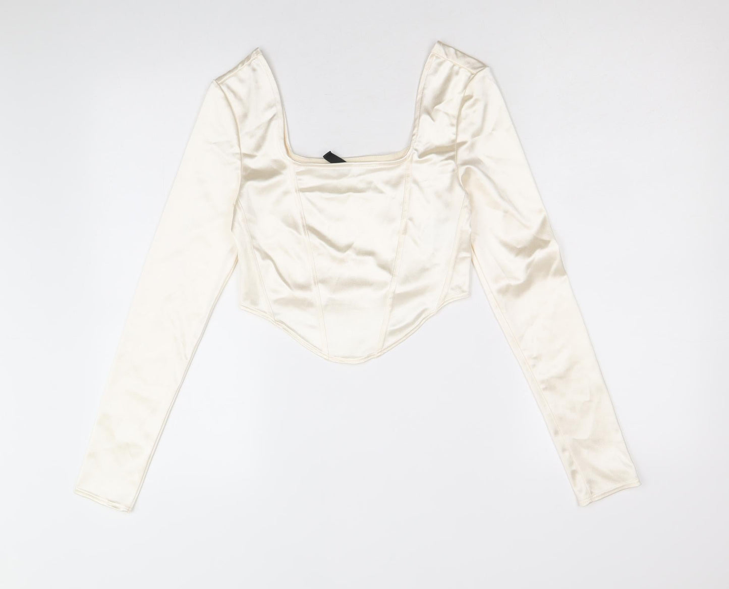 Divided by H&M Womens Ivory Viscose Cropped Blouse Size S Square Neck