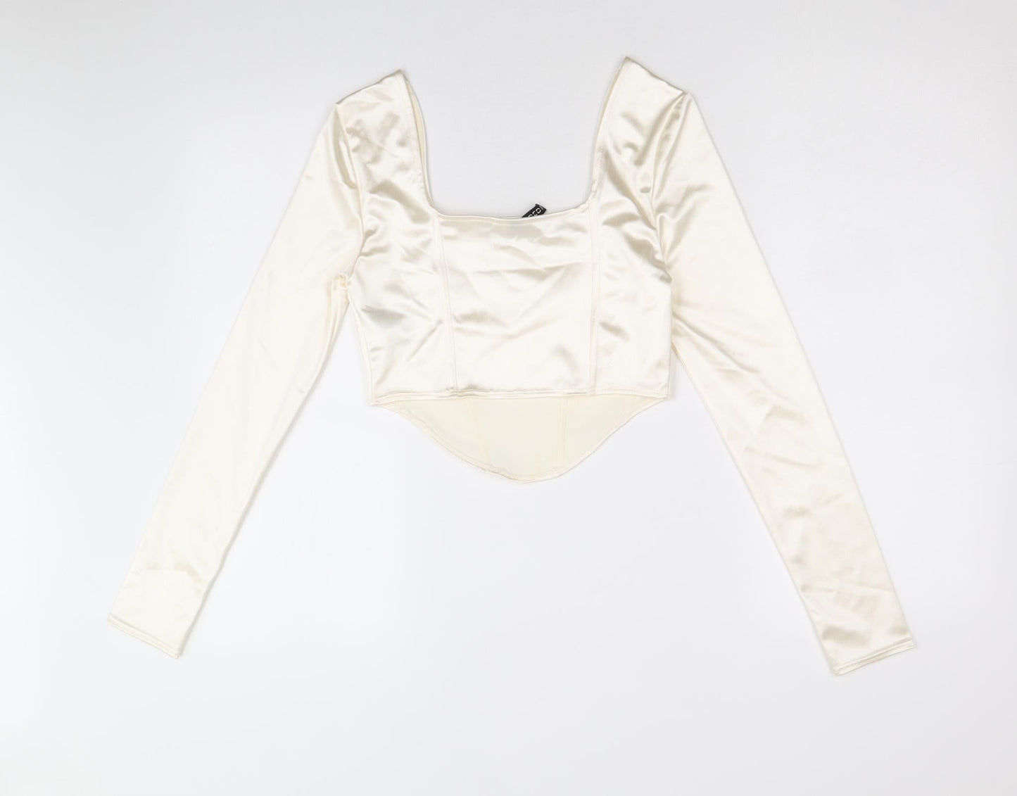 Divided by H&M Womens Ivory Viscose Cropped Blouse Size S Square Neck