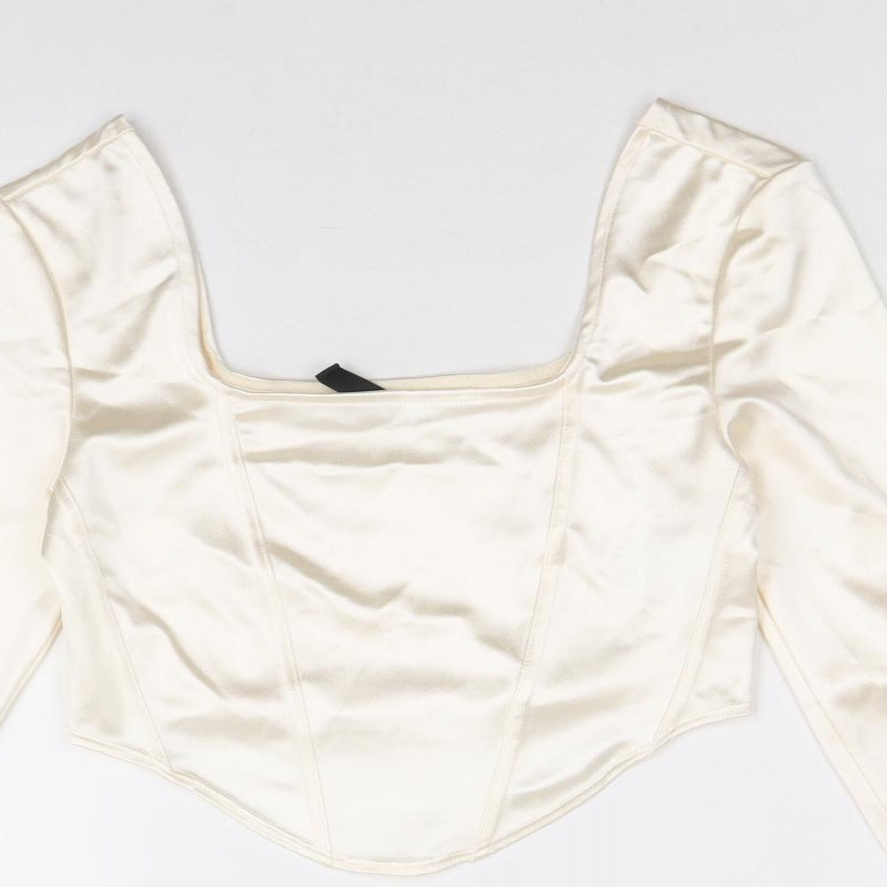 Divided by H&M Womens Ivory Viscose Cropped Blouse Size S Square Neck