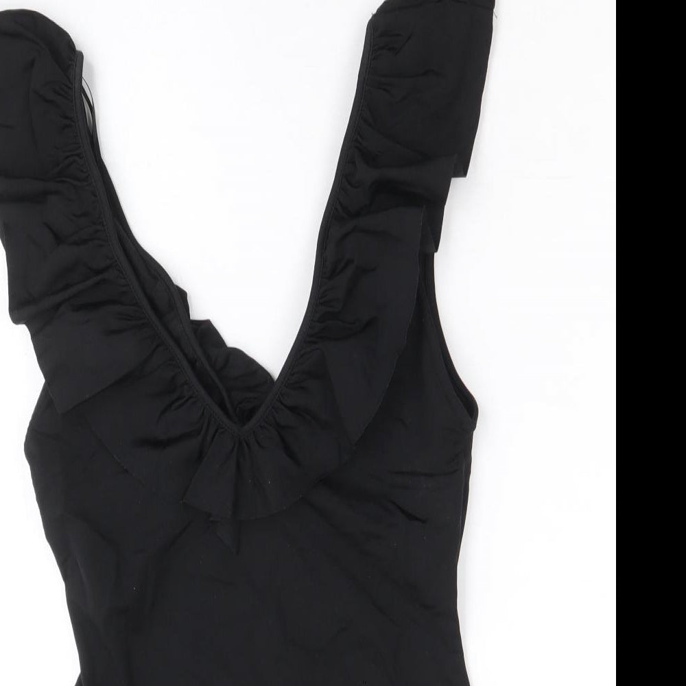 Zara Womens Black Polyamide Bodysuit One-Piece Size S Snap