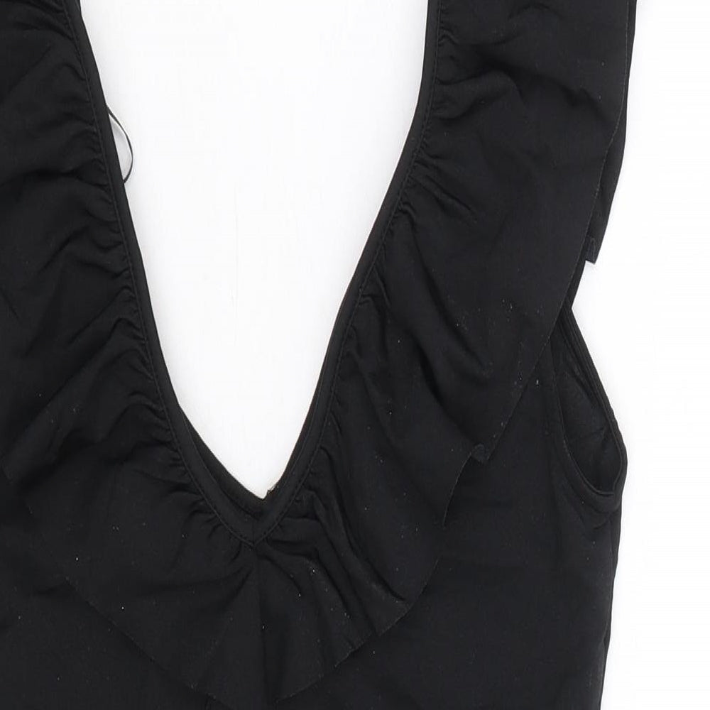 Zara Womens Black Polyamide Bodysuit One-Piece Size S Snap