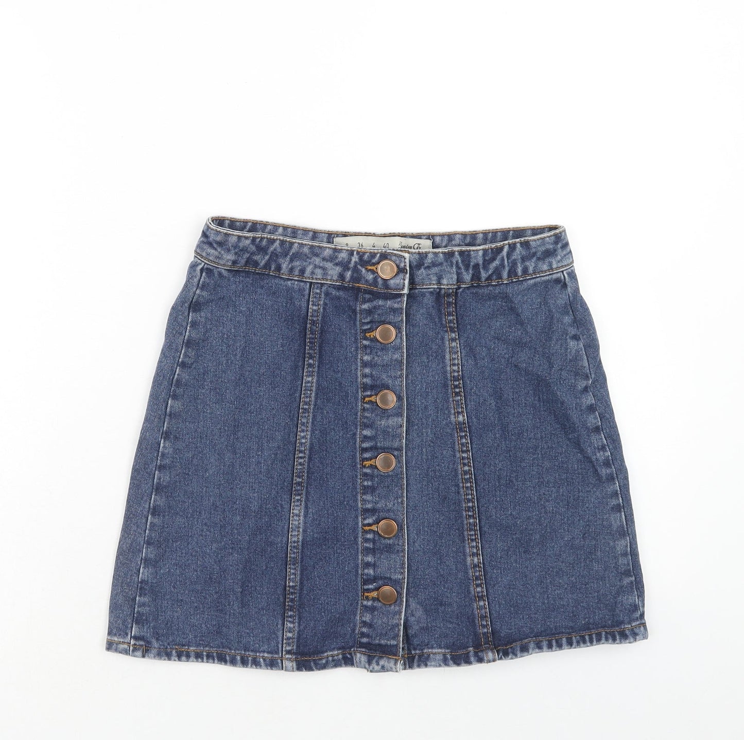 Denim & Co. Womens Blue Cotton Straight & Pencil Skirt Size 8 Button